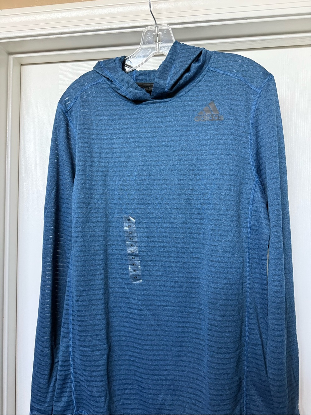 adidas Blue Heathered Hooded Long Sleeve Top